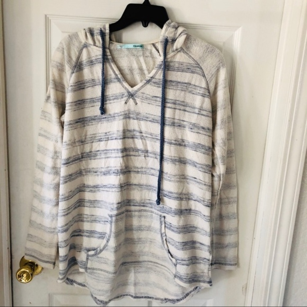 Maunces cream striped pullover lightweight cotton hoodie size large